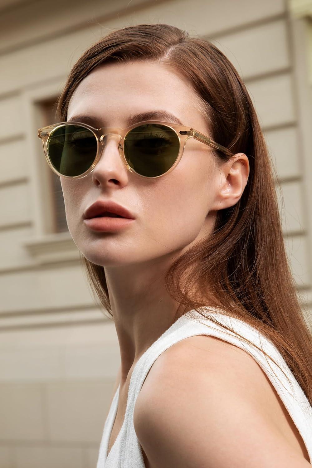 image:imageCARFIA Polarized Sunglasses for Women Acetate Frame SmallMedium Size UV400 Protection Anti Glare CA52884 Grey Green Lens