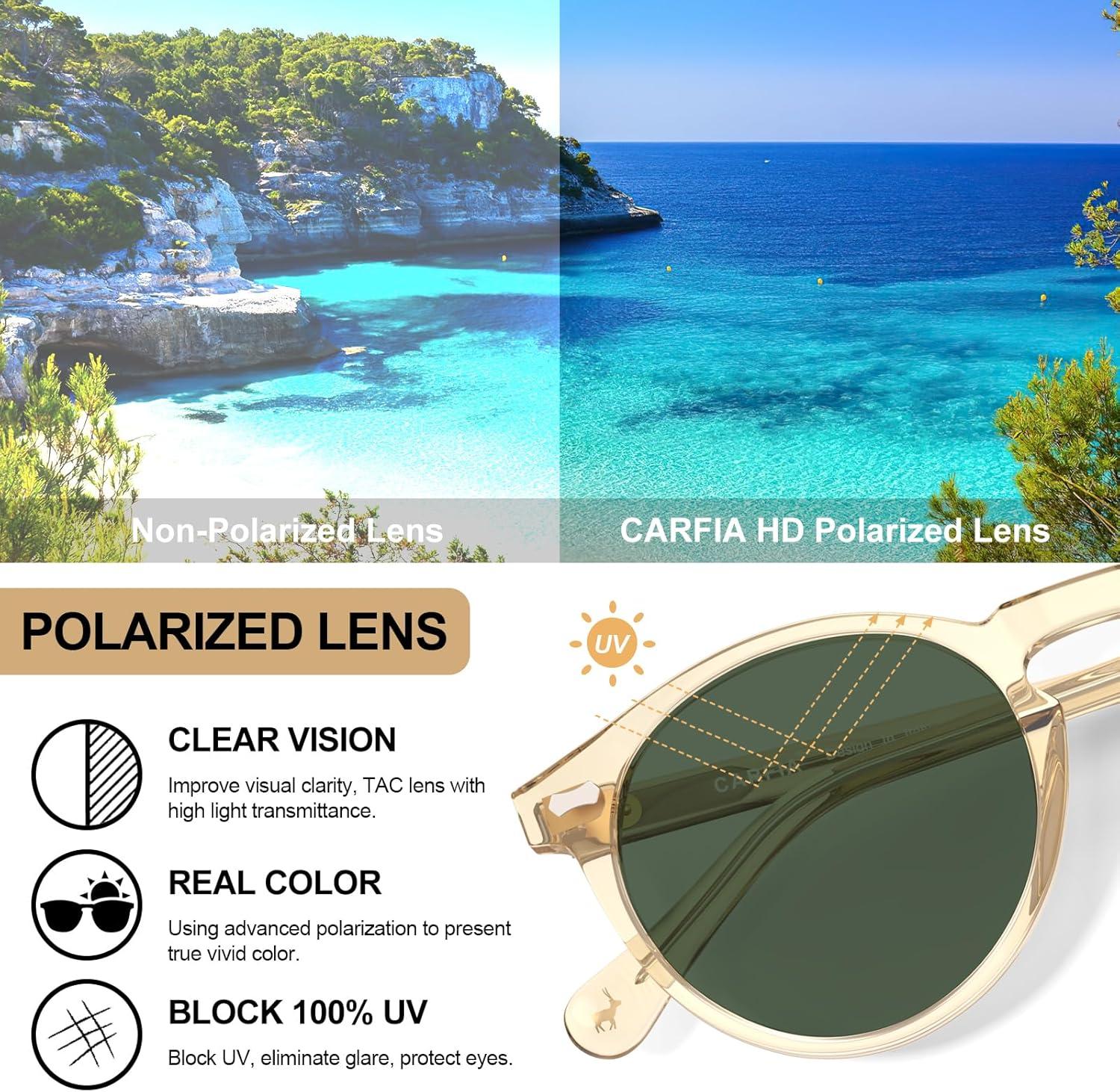 image:imageCARFIA Polarized Sunglasses for Women Acetate Frame SmallMedium Size UV400 Protection Anti Glare CA52884 Grey Green Lens