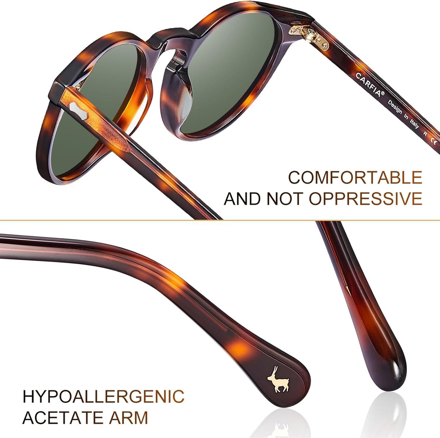 image:imageCARFIA Polarized Sunglasses for Women Acetate Frame SmallMedium Size UV400 Protection Anti Glare CA52884 Tortoise Frame Green Lens