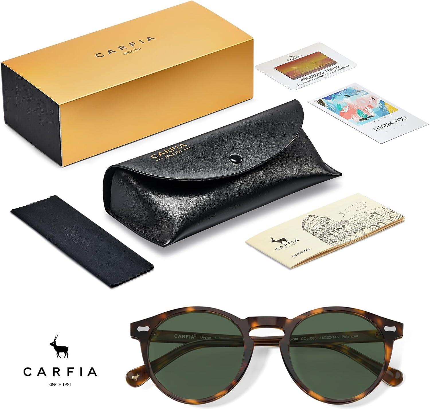 image:imageCARFIA Polarized Sunglasses for Women Acetate Frame SmallMedium Size UV400 Protection Anti Glare CA52884 Tortoise Frame Green Lens