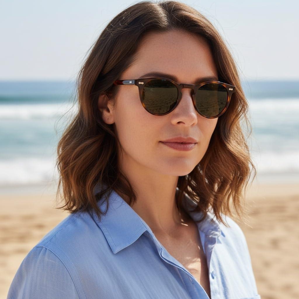 image:imageCARFIA Polarized Sunglasses for Women Acetate Frame SmallMedium Size UV400 Protection Anti Glare CA52884 Tortoise Frame Green Lens