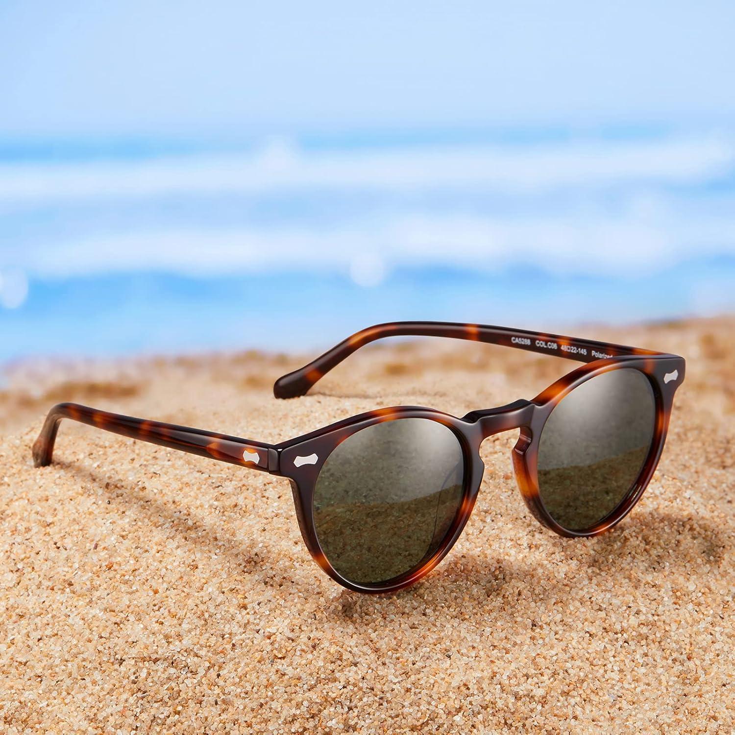 image:imageCARFIA Polarized Sunglasses for Women Acetate Frame SmallMedium Size UV400 Protection Anti Glare CA52884 Tortoise Frame Green Lens