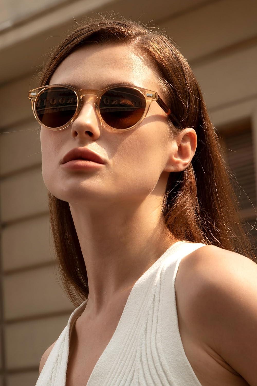 image:imageCARFIA Polarized Sunglasses for Women Acetate Frame SmallMedium Size UV400 Protection Anti Glare CA52886 Clear Brown Frame Brown Lens