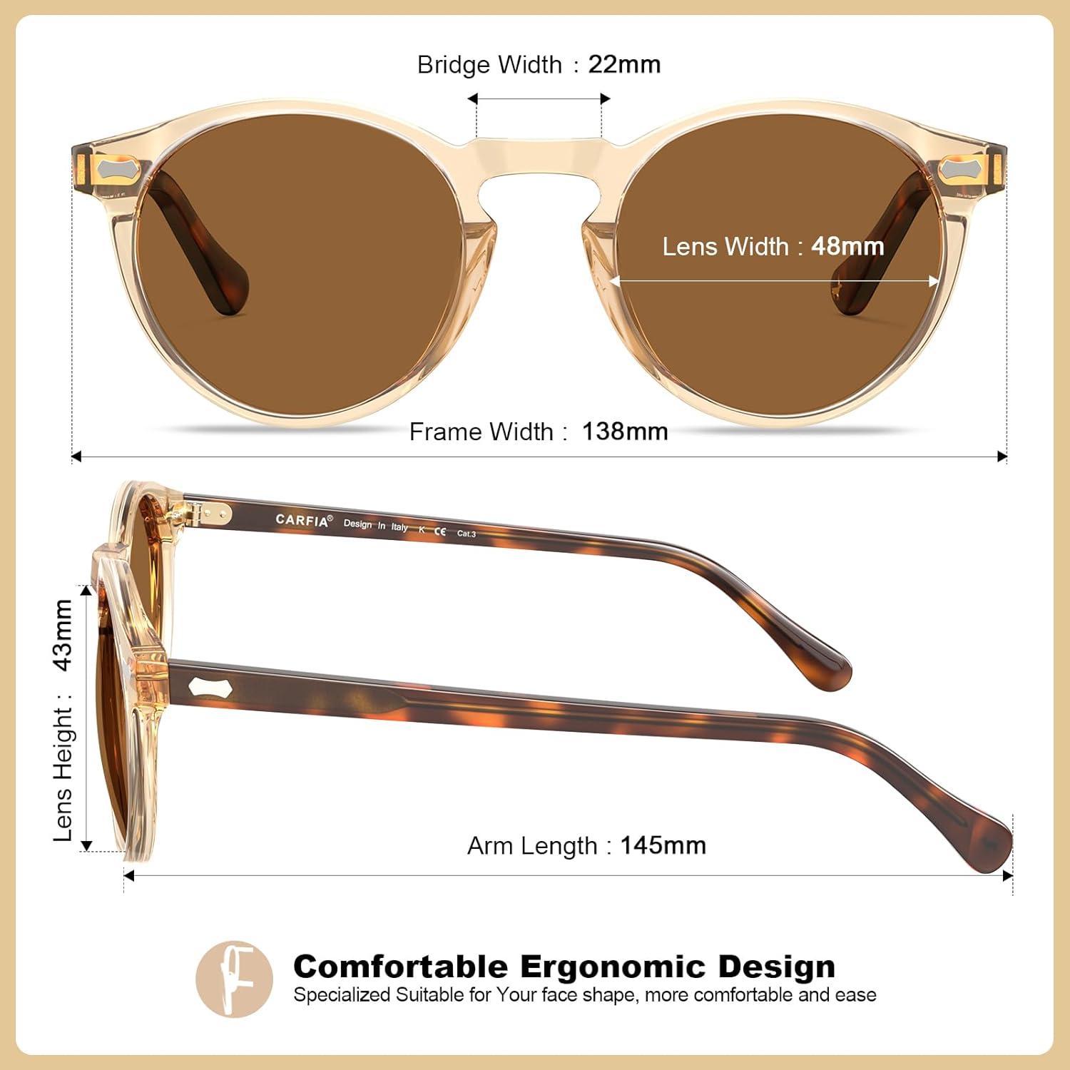 image:imageCARFIA Polarized Sunglasses for Women Acetate Frame SmallMedium Size UV400 Protection Anti Glare CA52886 Clear Brown Frame Brown Lens