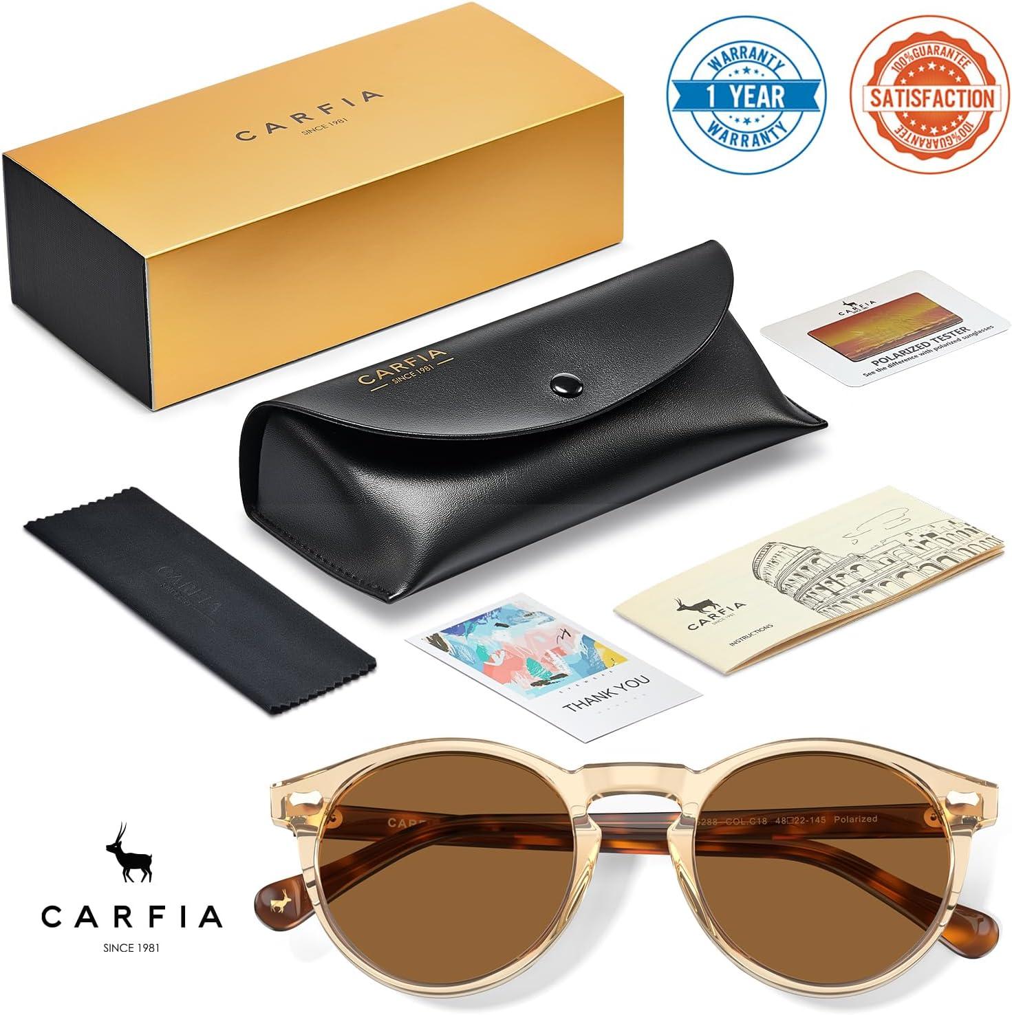 image:imageCARFIA Polarized Sunglasses for Women Acetate Frame SmallMedium Size UV400 Protection Anti Glare CA52886 Clear Brown Frame Brown Lens