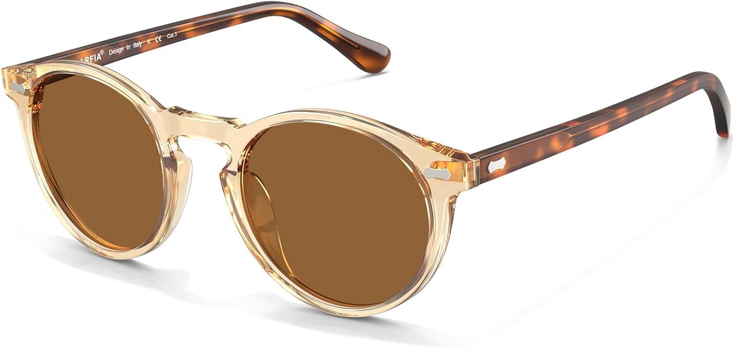 image:imageCARFIA Polarized Sunglasses for Women Acetate Frame SmallMedium Size UV400 Protection Anti Glare CA52886 Clear Brown Frame Brown Lens