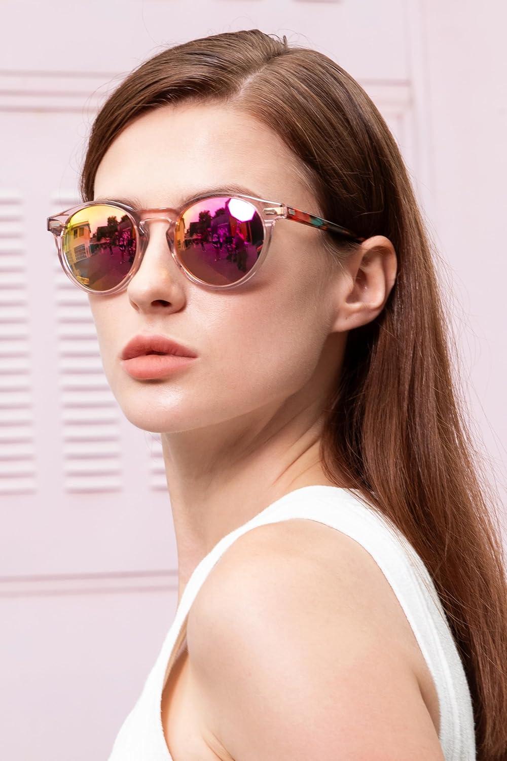 image:imageCARFIA Polarized Sunglasses for Women Acetate Frame SmallMedium Size UV400 Protection Anti Glare CA52886 Pink Mirror