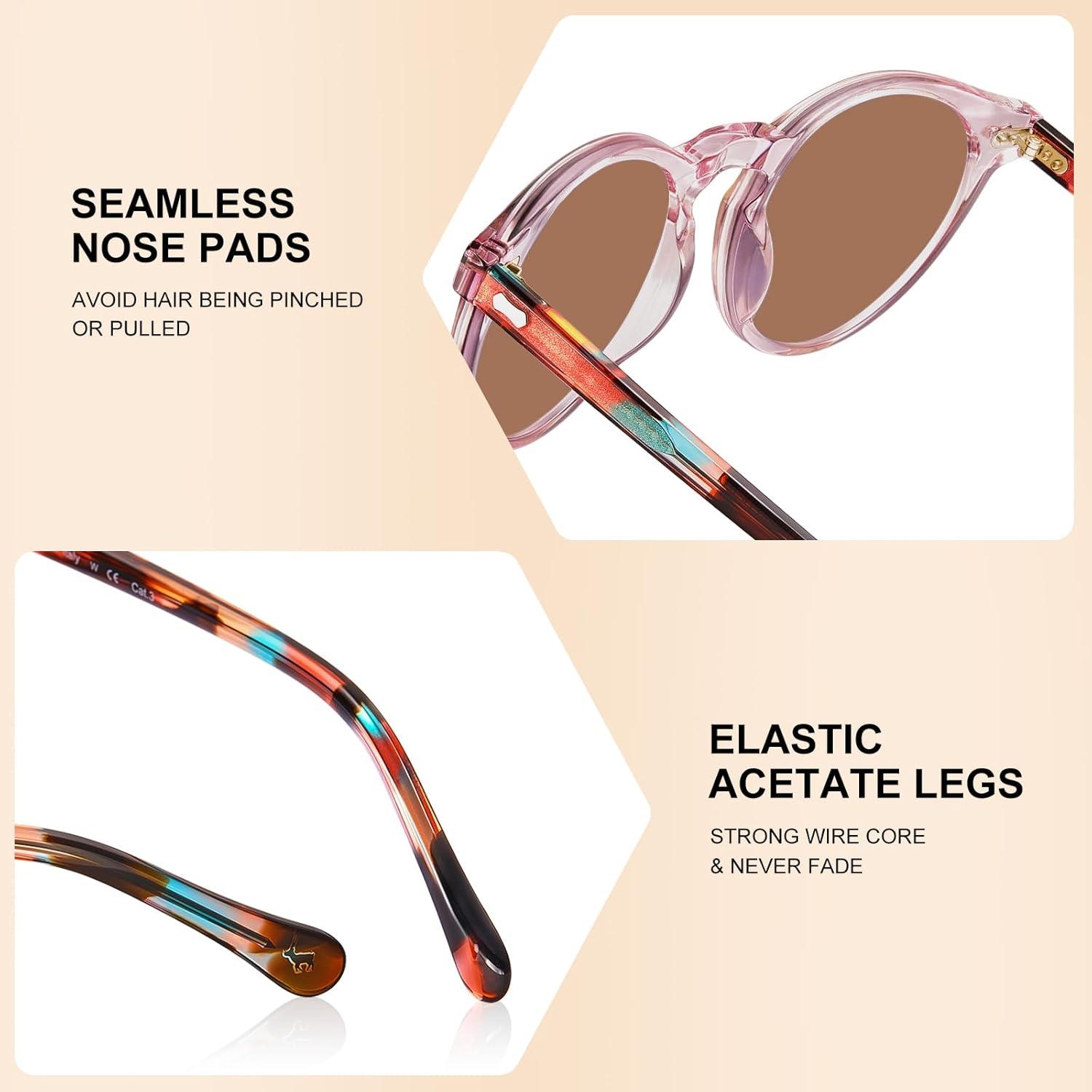image:imageCARFIA Polarized Sunglasses for Women Acetate Frame SmallMedium Size UV400 Protection Anti Glare CA52886 Pink Mirror