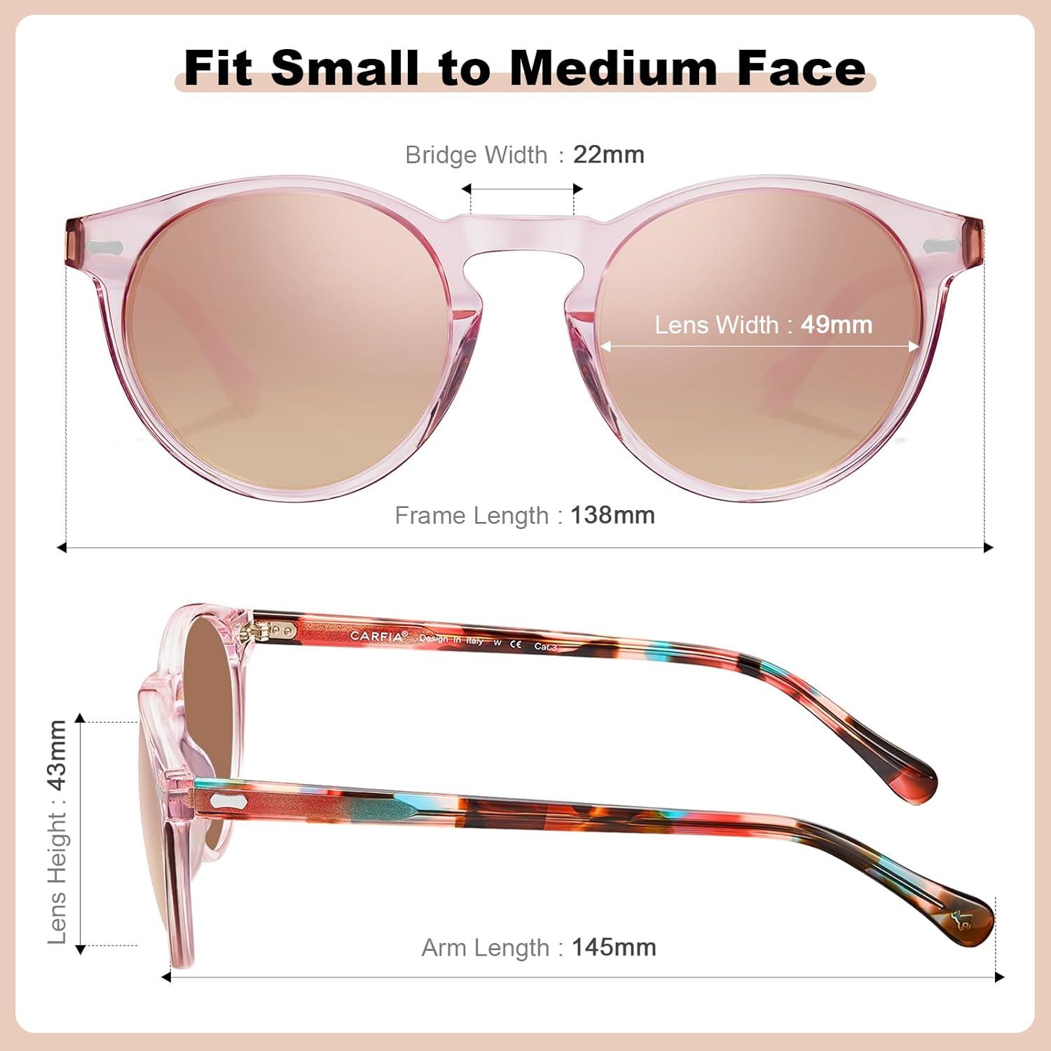 image:imageCARFIA Polarized Sunglasses for Women Acetate Frame SmallMedium Size UV400 Protection Anti Glare CA52886 Pink Mirror