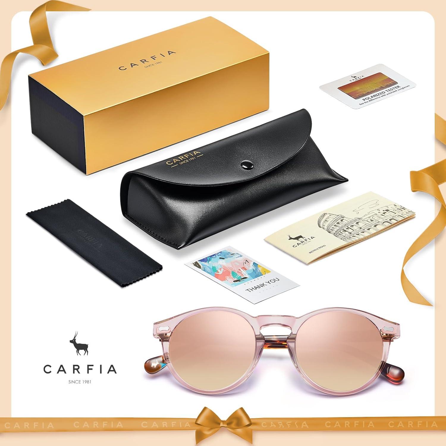 image:imageCARFIA Polarized Sunglasses for Women Acetate Frame SmallMedium Size UV400 Protection Anti Glare CA52886 Pink Mirror