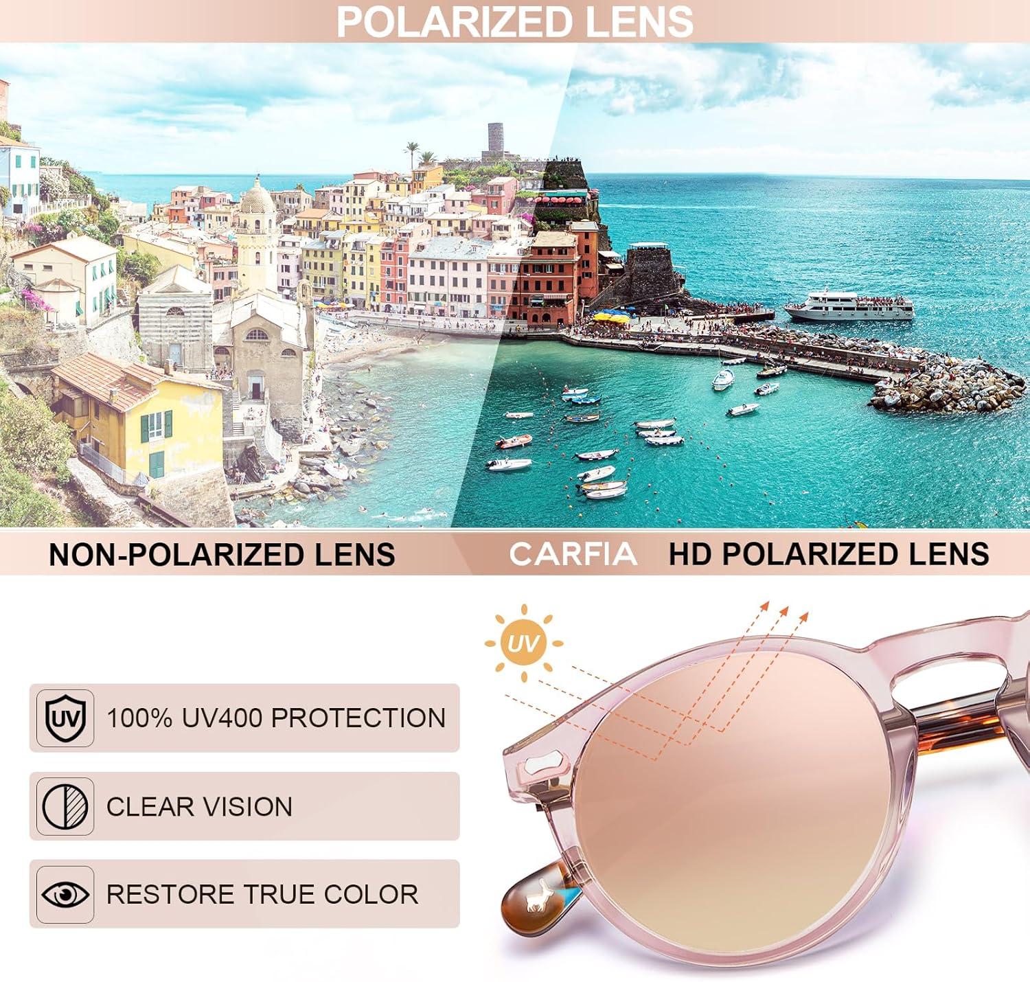 image:imageCARFIA Polarized Sunglasses for Women Acetate Frame SmallMedium Size UV400 Protection Anti Glare CA52886 Pink Mirror