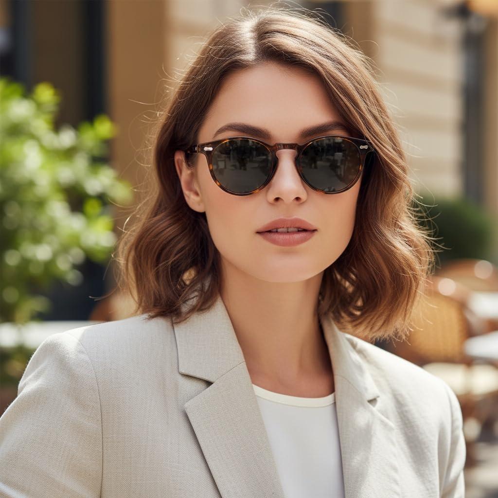 image:imageCARFIA Polarized Sunglasses for Women Acetate Frame SmallMedium Size UV400 Protection Anti Glare CA52887 Tortoise Frame Grey Lens