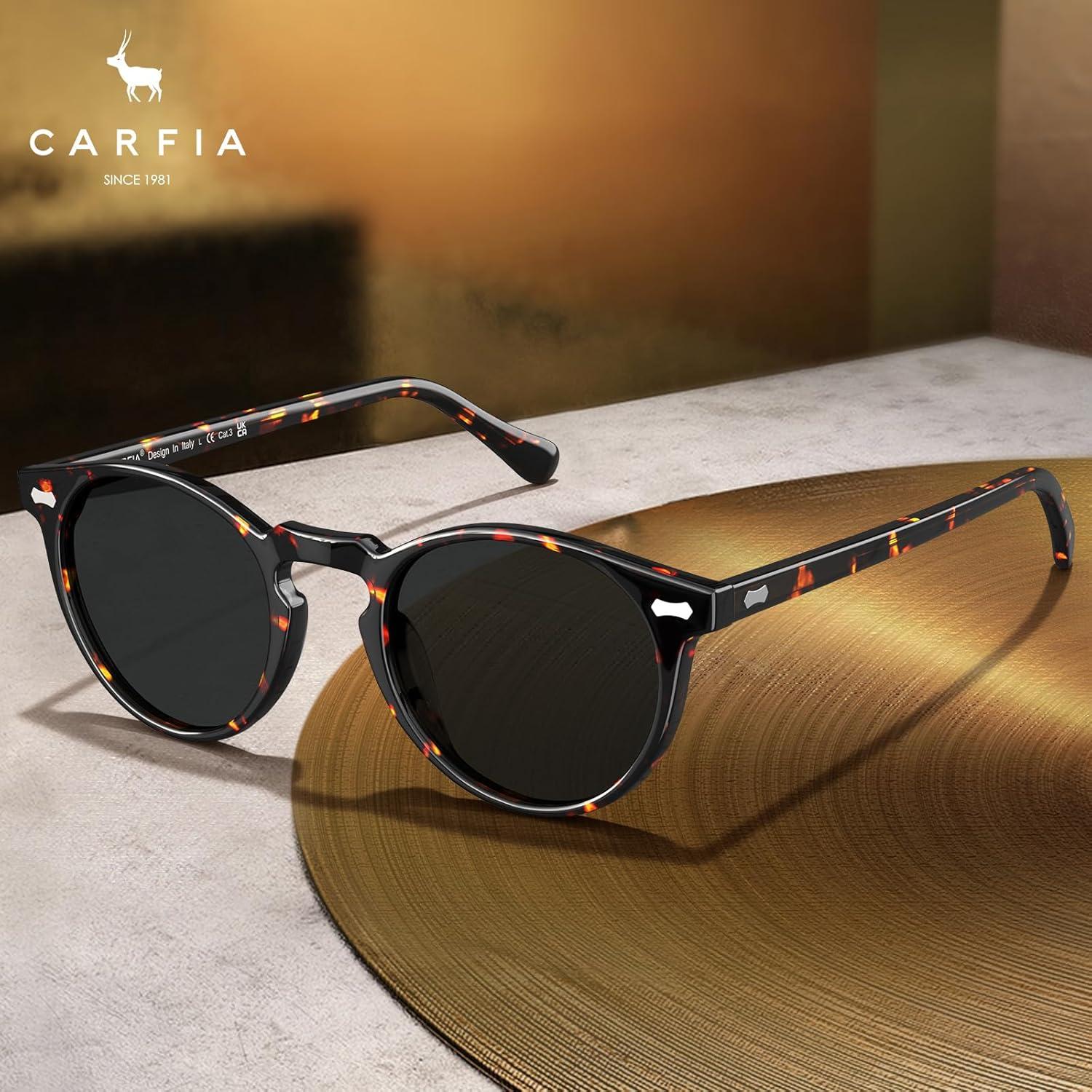 image:imageCARFIA Polarized Sunglasses for Women Acetate Frame SmallMedium Size UV400 Protection Anti Glare CA52887 Tortoise Frame Grey Lens