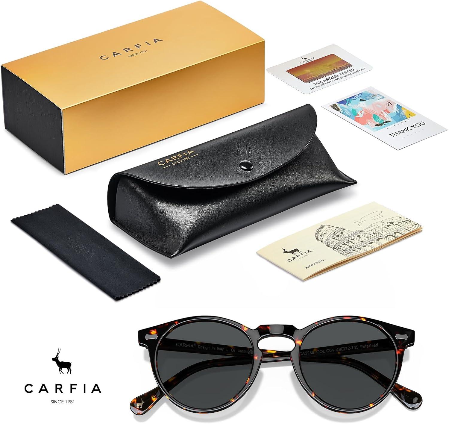 image:imageCARFIA Polarized Sunglasses for Women Acetate Frame SmallMedium Size UV400 Protection Anti Glare CA52887 Tortoise Frame Grey Lens