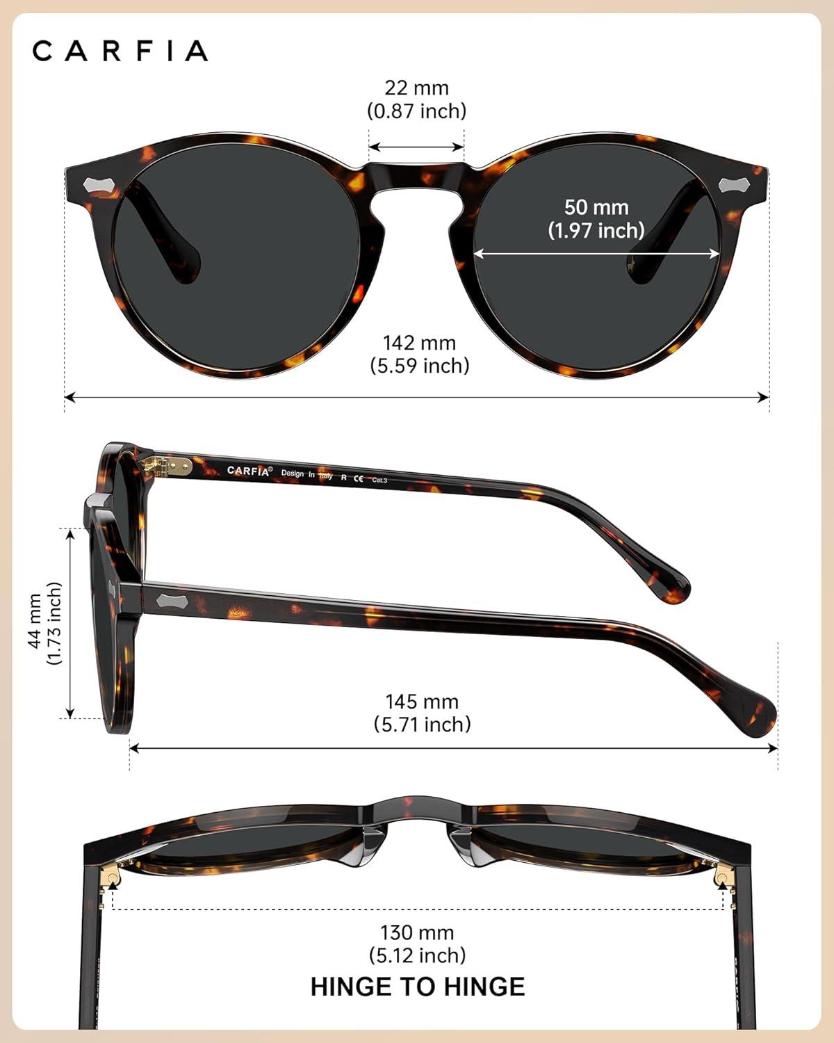 image:imageCARFIA Polarized Sunglasses for Women Acetate Frame SmallMedium Size UV400 Protection Anti Glare CA52888 Tortoise Frame Grey Lens