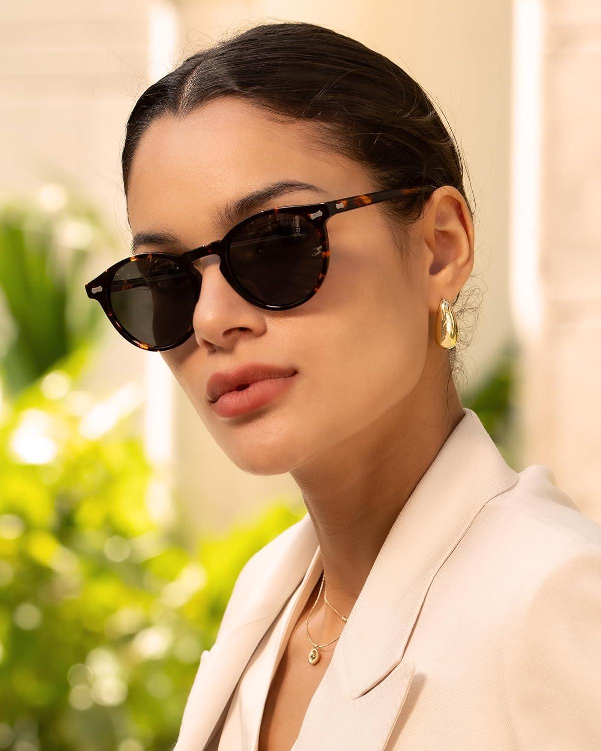 image:imageCARFIA Polarized Sunglasses for Women Acetate Frame SmallMedium Size UV400 Protection Anti Glare CA52888 Tortoise Frame Grey Lens