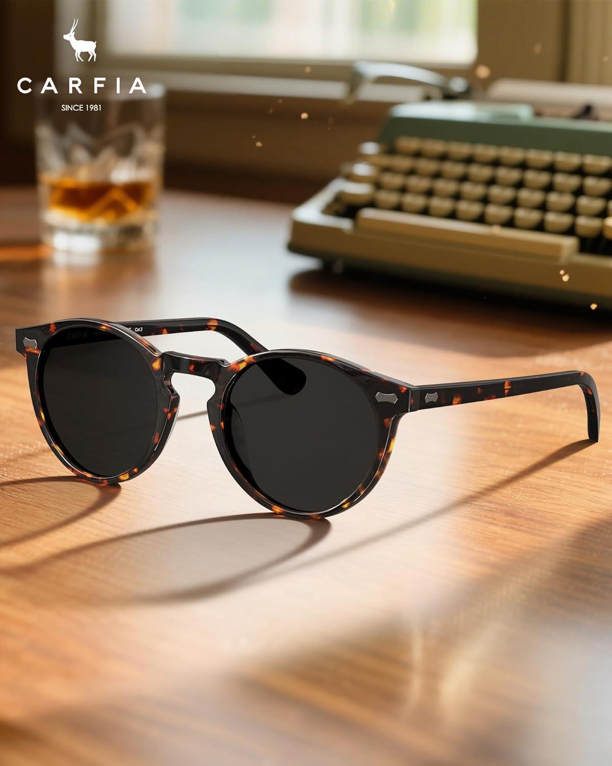 image:imageCARFIA Polarized Sunglasses for Women Acetate Frame SmallMedium Size UV400 Protection Anti Glare CA52888 Tortoise Frame Grey Lens