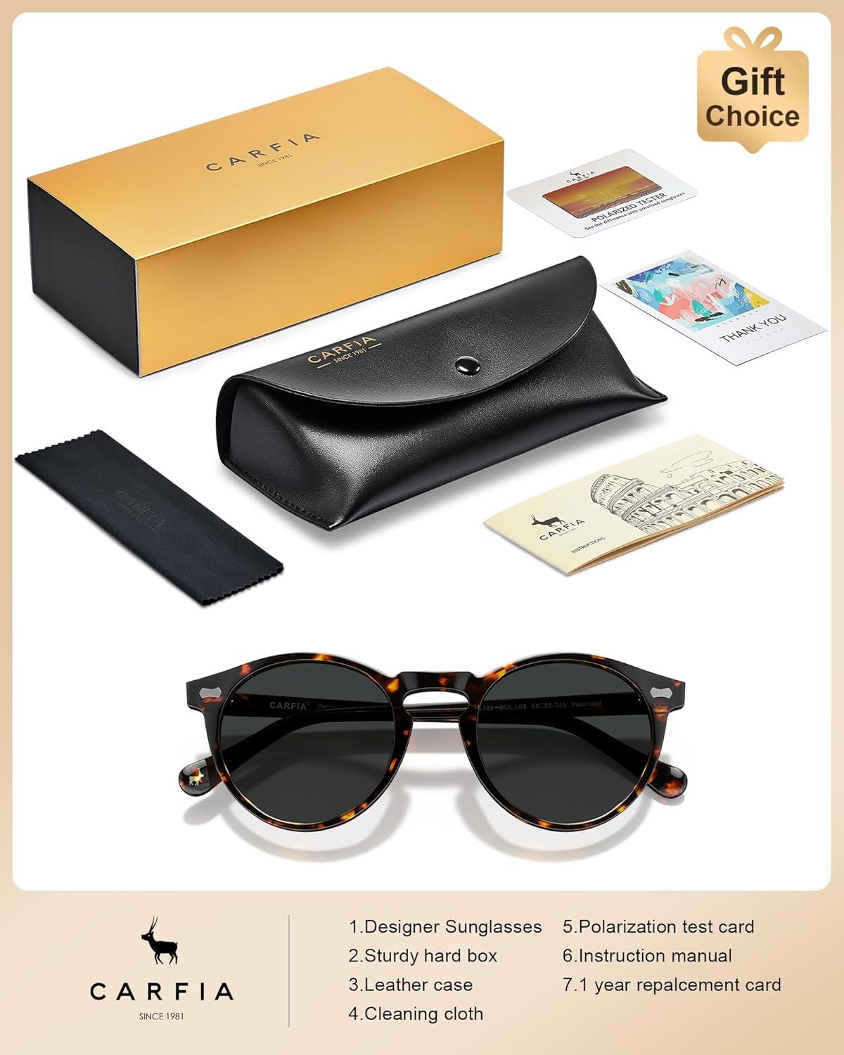 image:imageCARFIA Polarized Sunglasses for Women Acetate Frame SmallMedium Size UV400 Protection Anti Glare CA52888 Tortoise Frame Grey Lens