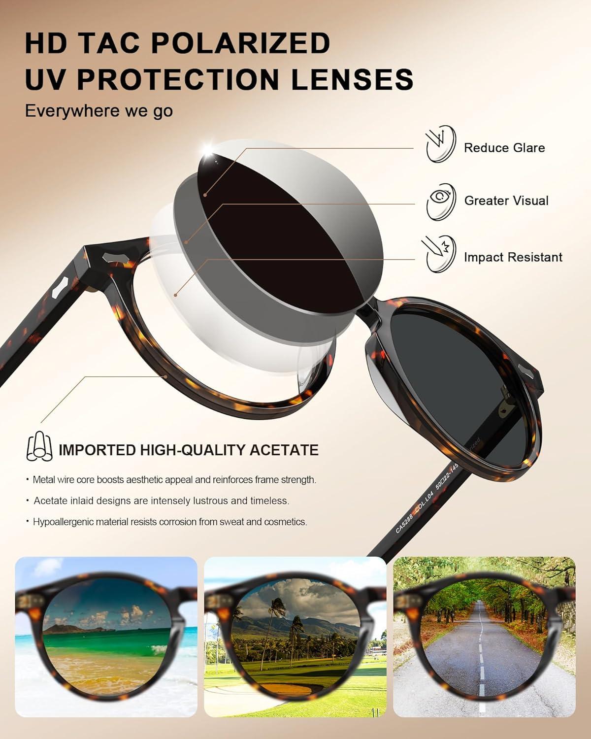 image:imageCARFIA Polarized Sunglasses for Women Acetate Frame SmallMedium Size UV400 Protection Anti Glare CA52888 Tortoise Frame Grey Lens