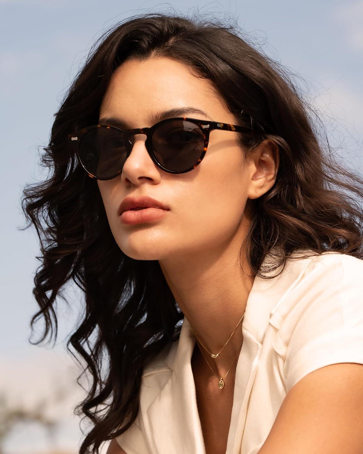 image:imageCARFIA Polarized Sunglasses for Women Acetate Frame SmallMedium Size UV400 Protection Anti Glare CA52888 Tortoise Frame Grey Lens