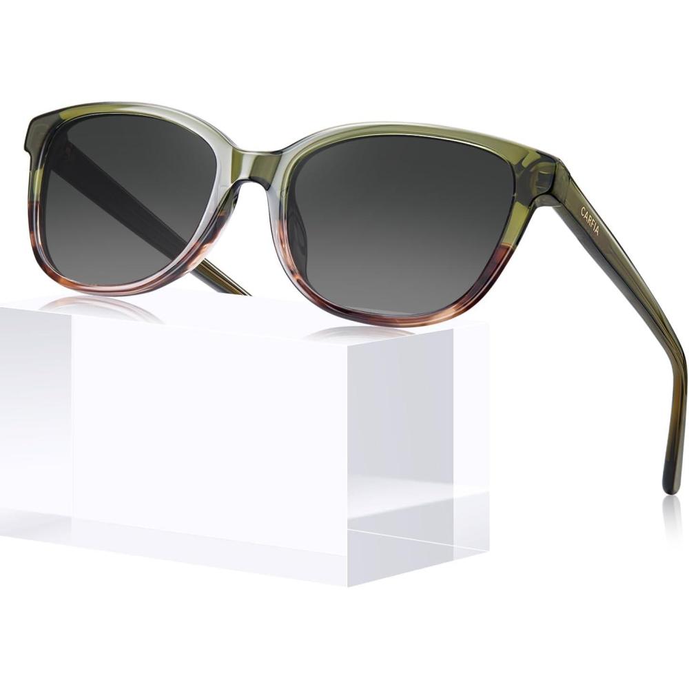 image:imageCARFIA Designer Acetate Womens Polarized Sunglasses Fit Most Face Shapes Trendy Shades UV Protection Hypoallergenic Handmade7 Greenbrown Floral Frame Gradient Grey Lens
