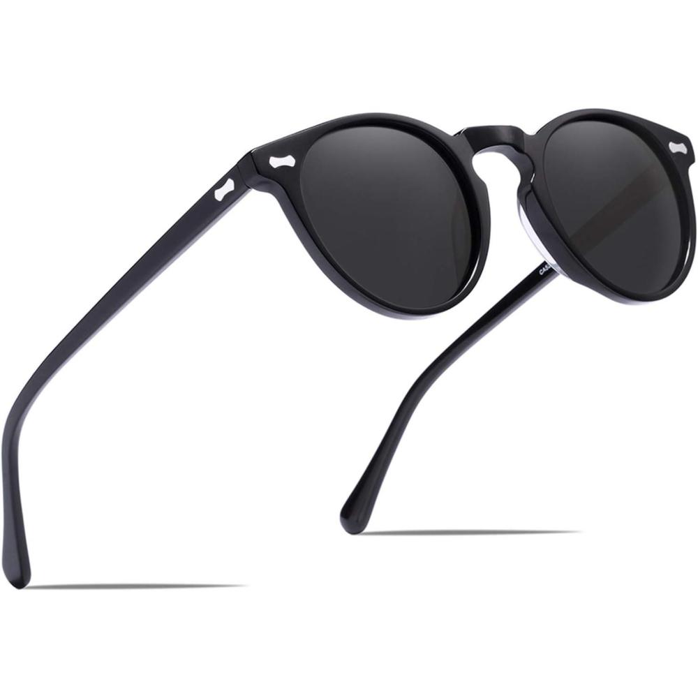 image:imageCARFIA Polarized Sunglasses for Women Acetate Frame SmallMedium Size UV400 Protection  Anti Glare CA52883 Black Frame Grey Lens