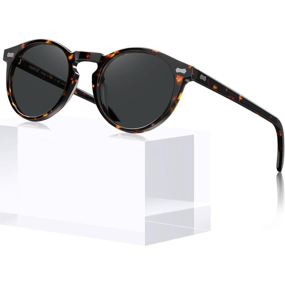 image:imageCARFIA Polarized Sunglasses for Women Acetate Frame SmallMedium Size UV400 Protection  Anti Glare CA52888 Tortoise Frame Grey Lens
