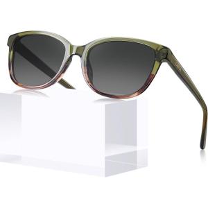 CARFIA Designer Acetate Womens Polarized Sunglasses Fit Most Face Shapes Trendy Shades UV Protection Hypoallergenic Handmade(7. Green&brown Floral Frame Gradient Grey Lens)