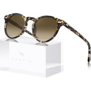 CARFIA Polarized Sunglasses for Women: Acetate Frame, Small/Medium Size, UV400 Protection – Anti Glare CA5288(2. Tortoise Frame Gradient Brown Lens)