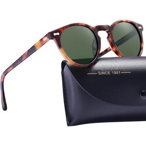 CARFIA Polarized Sunglasses for Women: Acetate Frame, Small/Medium Size, UV400 Protection – Anti Glare CA5288(4. Tortoise Frame Green Lens)