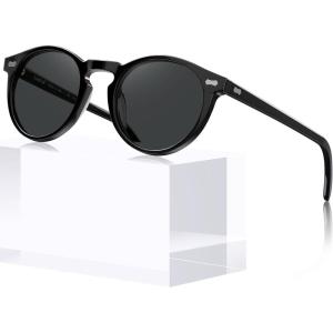 CARFIA Polarized Sunglasses for Women: Acetate Frame, Small/Medium Size, UV400 Protection – Anti Glare CA5288(9. Black Frame Grey Lens)