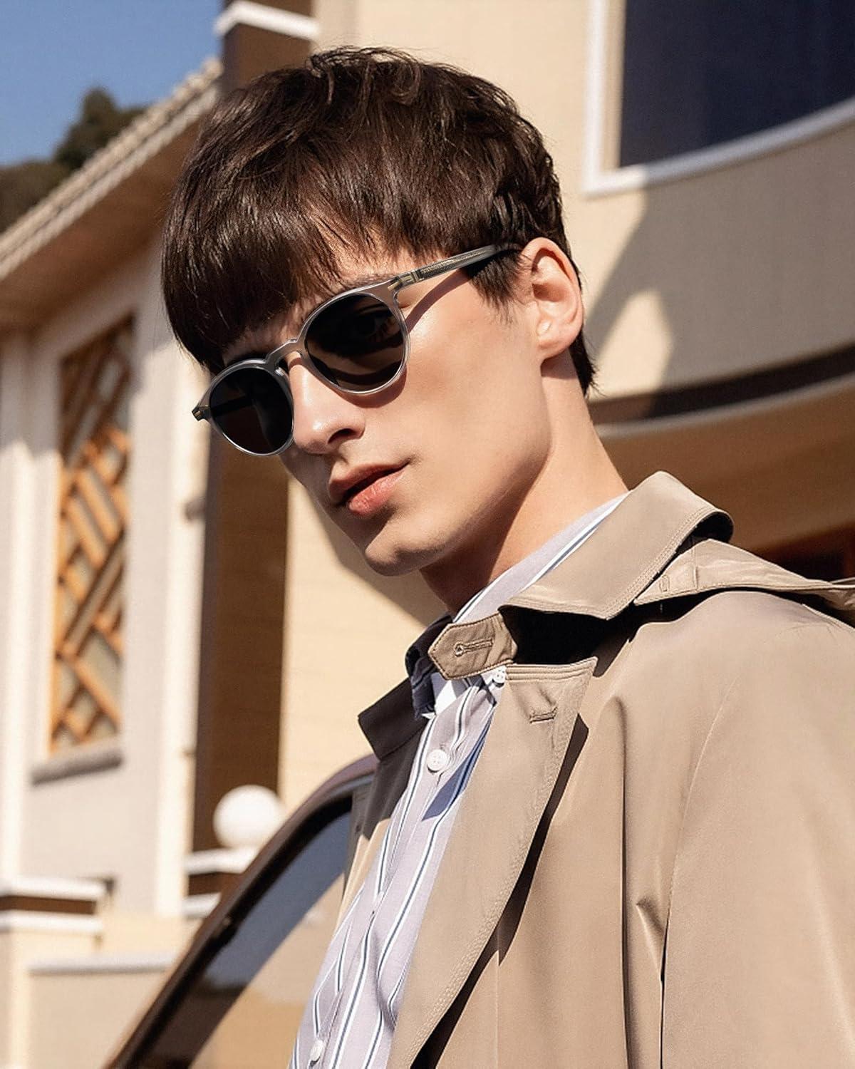 image:imageCARFIA Retro Round Atetate Polarized Sunglasses for Men UV Protection Trendy Keyhole Sunnies Driving Shades Male Eyewears1 Transparent Grey Frame Gradient Grey Lens