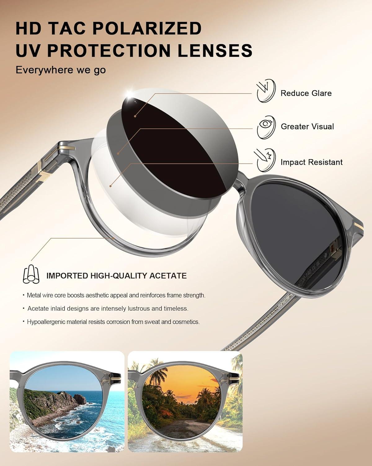 image:imageCARFIA Retro Round Atetate Polarized Sunglasses for Men UV Protection Trendy Keyhole Sunnies Driving Shades Male Eyewears1 Transparent Grey Frame Gradient Grey Lens