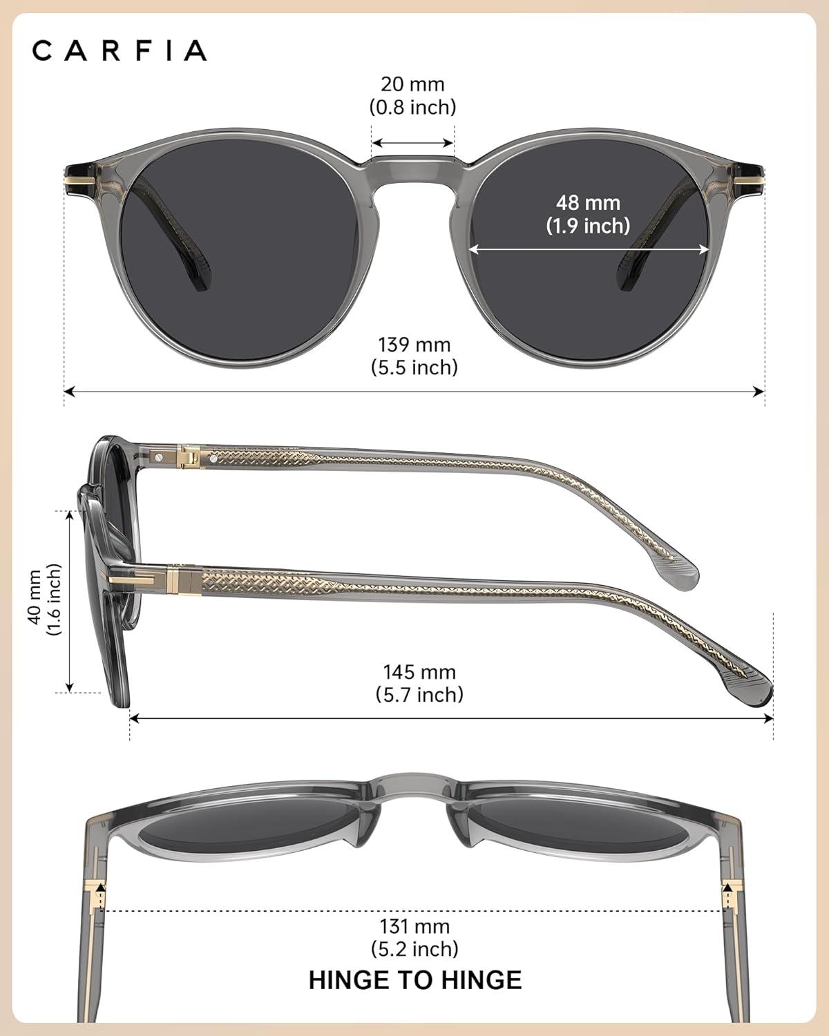 image:imageCARFIA Retro Round Atetate Polarized Sunglasses for Men UV Protection Trendy Keyhole Sunnies Driving Shades Male Eyewears1 Transparent Grey Frame Gradient Grey Lens