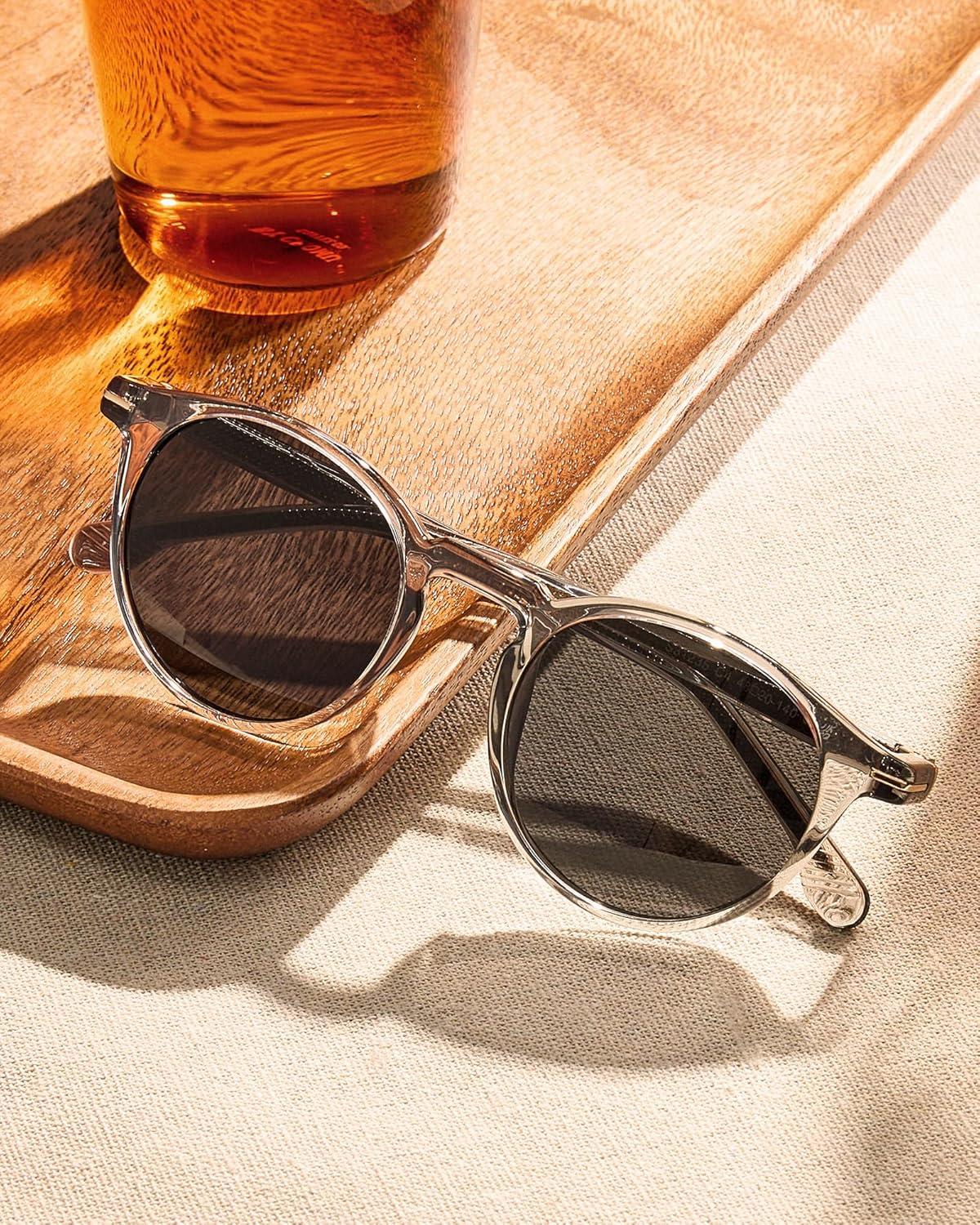 image:imageCARFIA Retro Round Atetate Polarized Sunglasses for Men UV Protection Trendy Keyhole Sunnies Driving Shades Male Eyewears1 Transparent Grey Frame Gradient Grey Lens