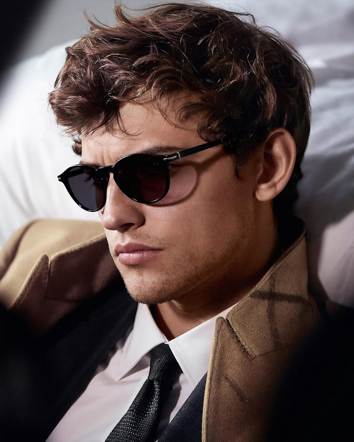 image:imageCARFIA Retro Round Atetate Polarized Sunglasses for Men UV Protection Trendy Keyhole Sunnies Driving Shades Male Eyewears2 Black Frame Grey Lens