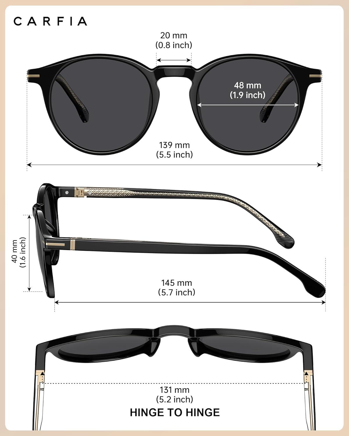 image:imageCARFIA Retro Round Atetate Polarized Sunglasses for Men UV Protection Trendy Keyhole Sunnies Driving Shades Male Eyewears2 Black Frame Grey Lens