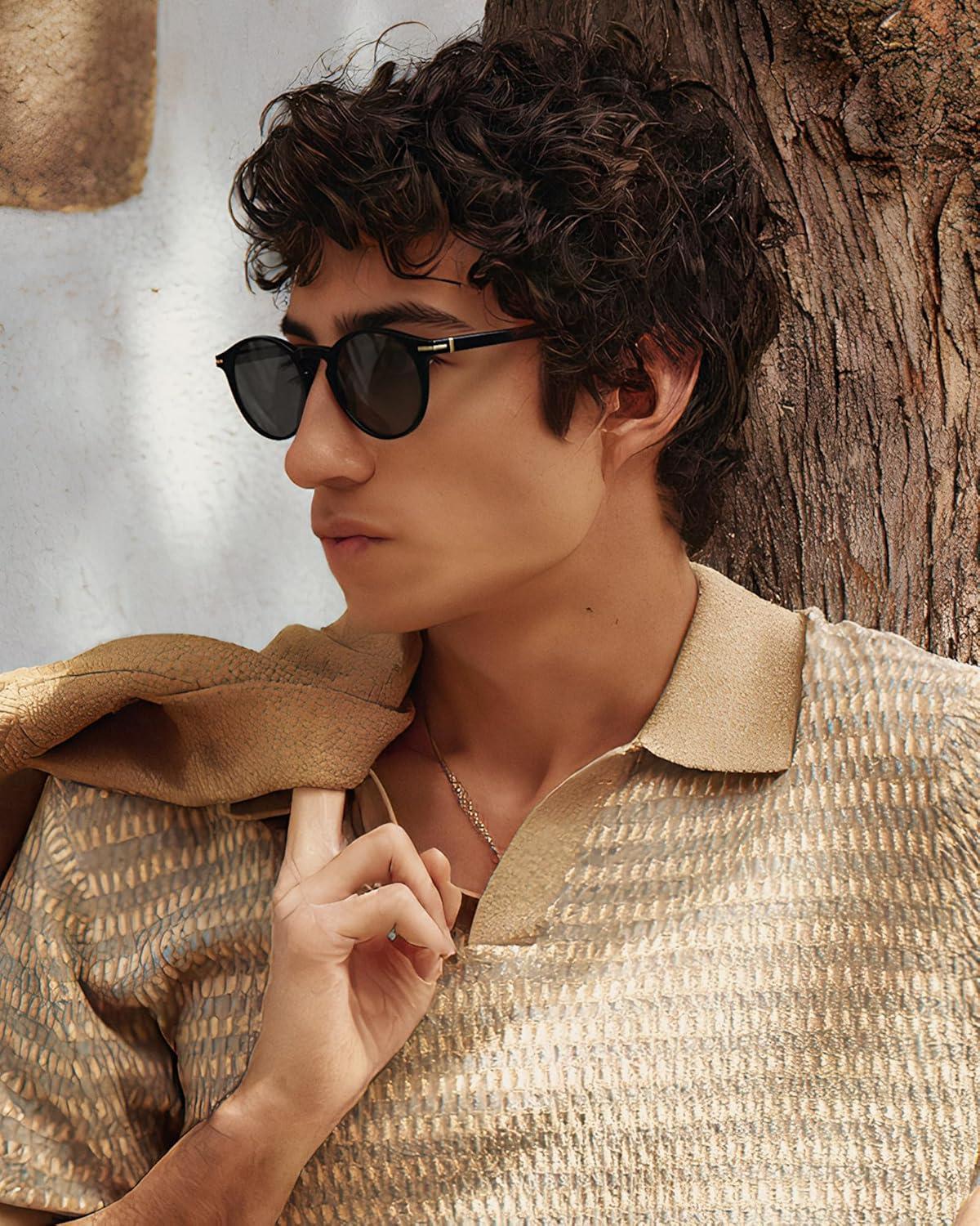 image:imageCARFIA Retro Round Atetate Polarized Sunglasses for Men UV Protection Trendy Keyhole Sunnies Driving Shades Male Eyewears2 Black Frame Grey Lens