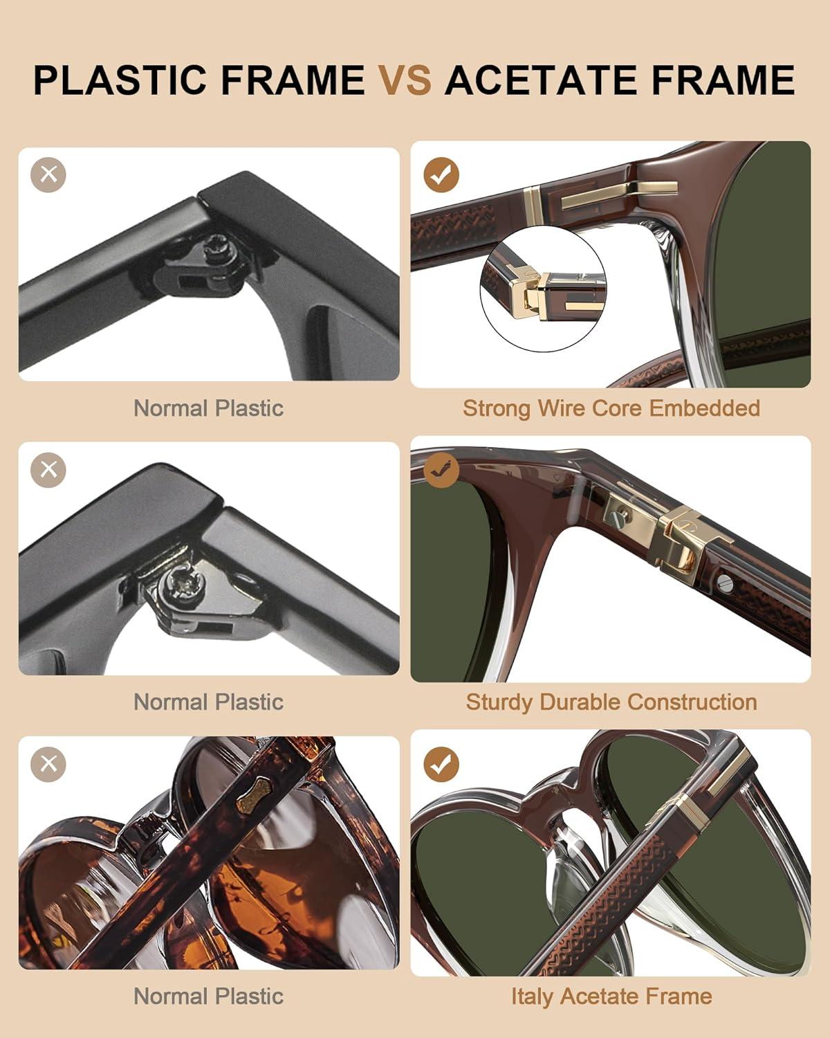 image:imageCARFIA Retro Round Atetate Polarized Sunglasses for Men UV Protection Trendy Keyhole Sunnies Driving Shades Male Eyewears3 Brown to Amber Gradient Frame Green Lens