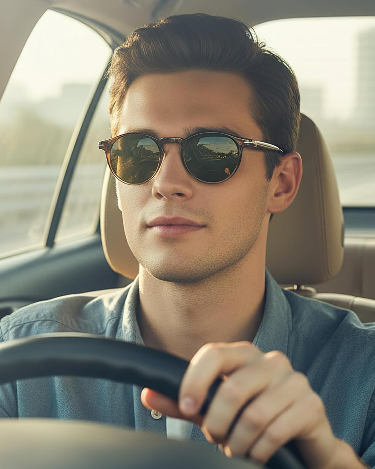image:imageCARFIA Retro Round Atetate Polarized Sunglasses for Men UV Protection Trendy Keyhole Sunnies Driving Shades Male Eyewears3 Brown to Amber Gradient Frame Green Lens