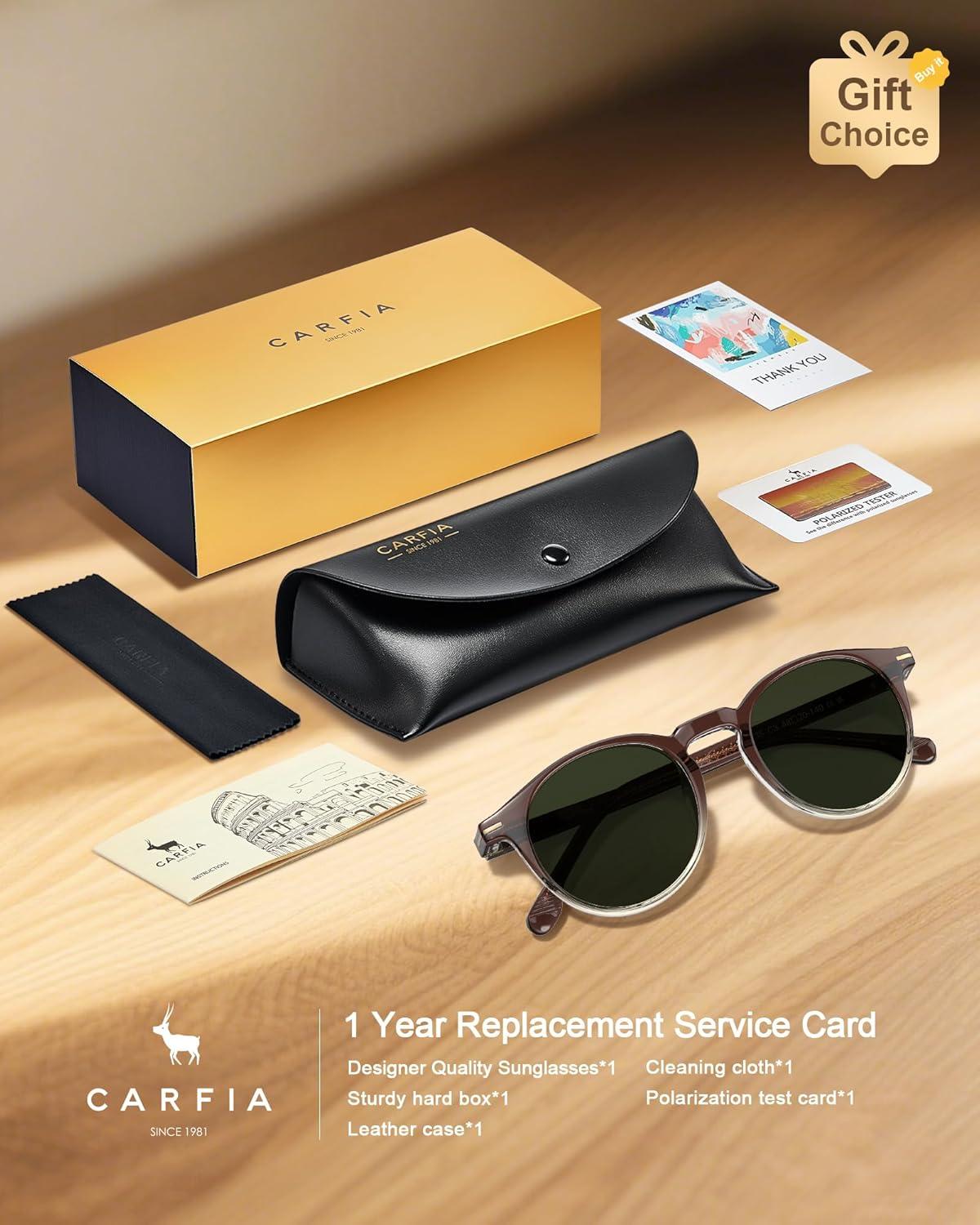 image:imageCARFIA Retro Round Atetate Polarized Sunglasses for Men UV Protection Trendy Keyhole Sunnies Driving Shades Male Eyewears3 Brown to Amber Gradient Frame Green Lens