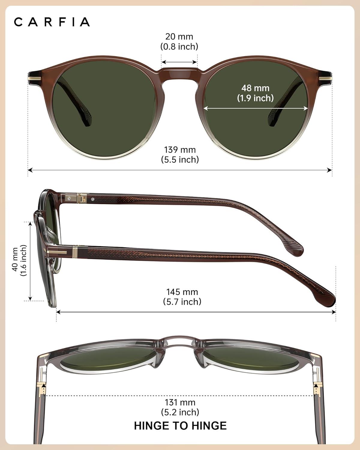 image:imageCARFIA Retro Round Atetate Polarized Sunglasses for Men UV Protection Trendy Keyhole Sunnies Driving Shades Male Eyewears3 Brown to Amber Gradient Frame Green Lens