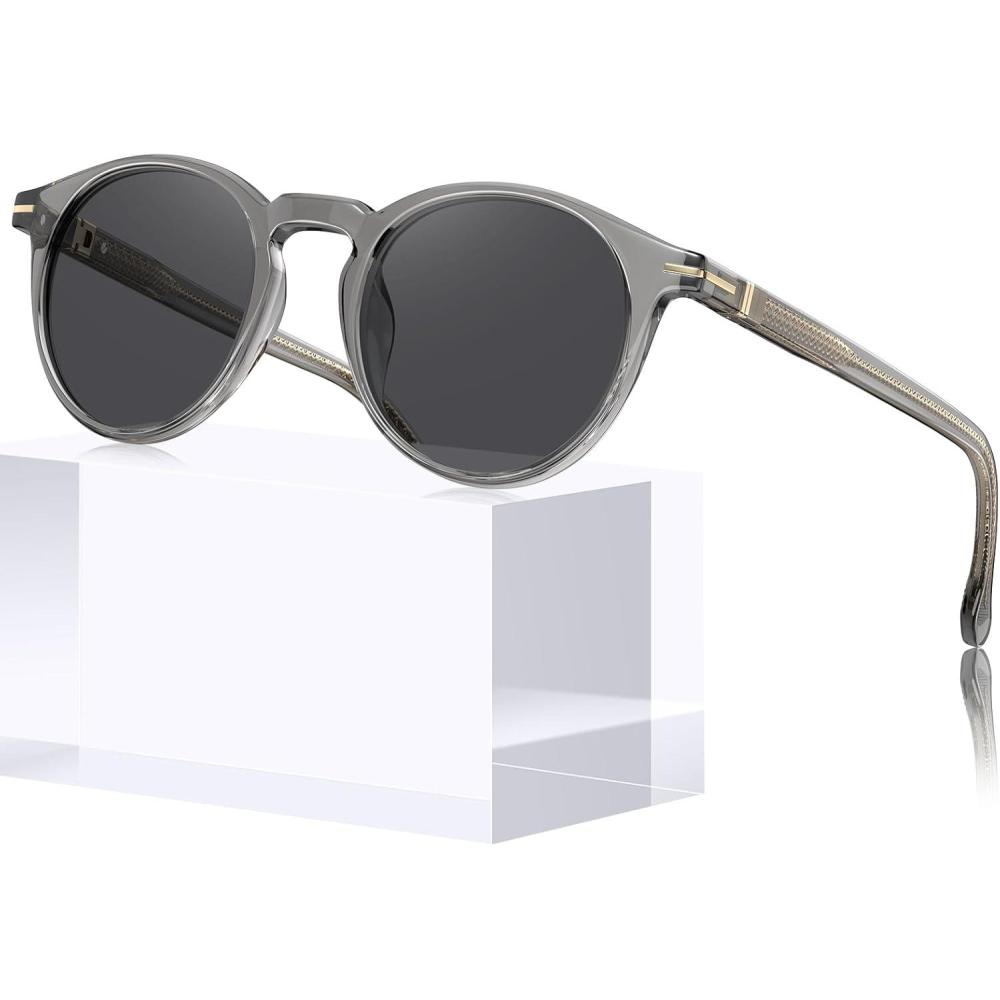 image:imageCARFIA Retro Round Atetate Polarized Sunglasses for Men UV Protection Trendy Keyhole Sunnies Driving Shades Male Eyewears1 Transparent Grey Frame Gradient Grey Lens