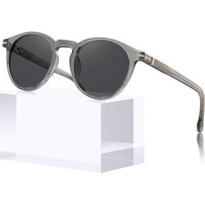 CARFIA Retro Round Atetate Polarized Sunglasses for Men UV Protection, Trendy Keyhole Sunnies Driving Shades Male Eyewears(1. Transparent Grey Frame Gradient Grey Lens)