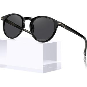 CARFIA Retro Round Atetate Polarized Sunglasses for Men UV Protection, Trendy Keyhole Sunnies Driving Shades Male Eyewears(2. Black Frame Grey Lens)