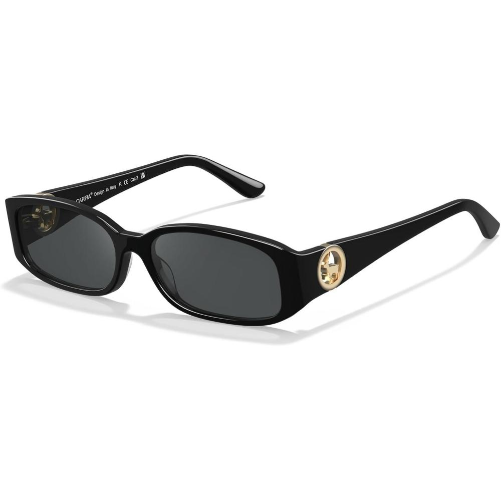 image:imageCARFIA Retro Narrow Rectangle Womens Polarized Sunglasses Durable Acetate Fashion Shades for Driving Travel Outdoor CA6605V1 Black Frame  Gray Lens