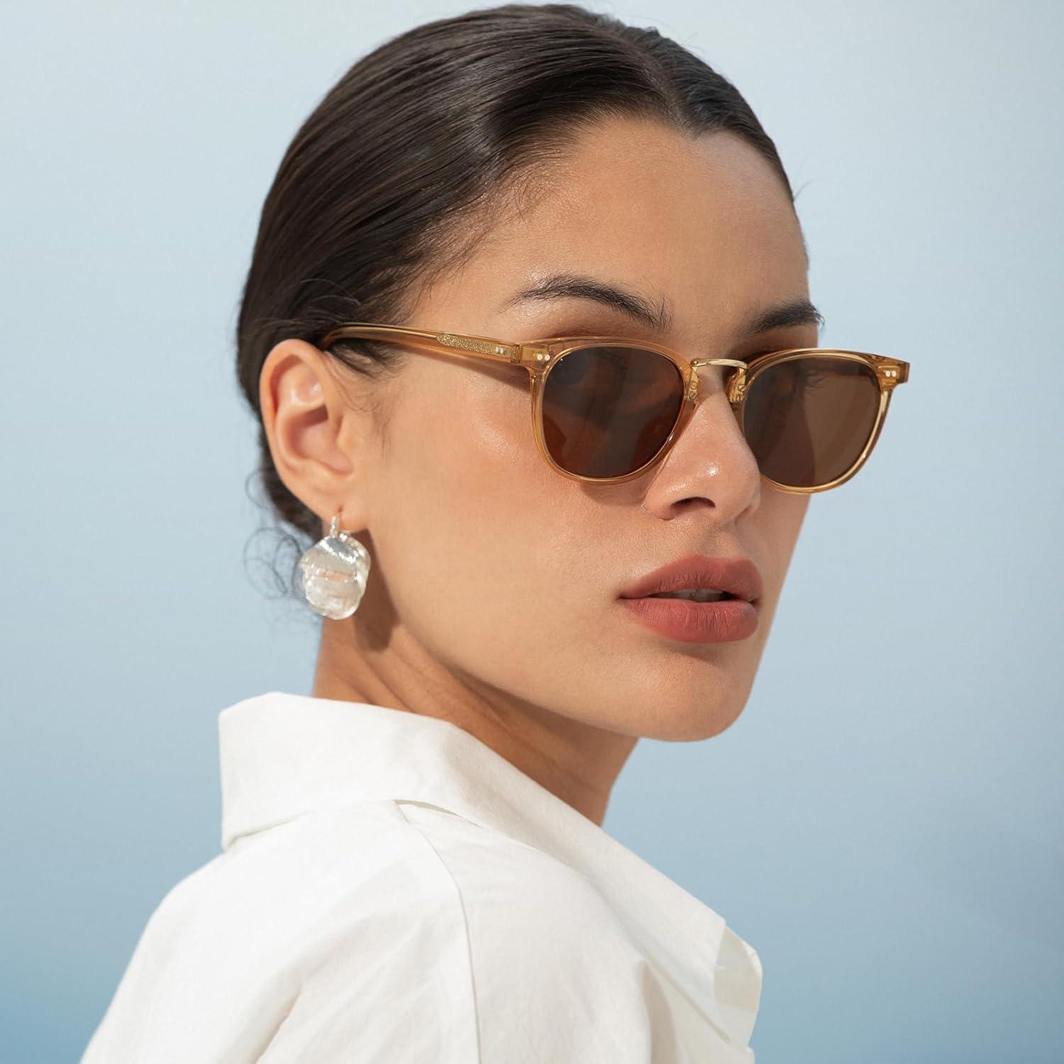 image:imageCARFIA Round Acetate Small Face Polarized Sunglasses for Women Fashion Retro Metal Bridge Shades CA501521 Transparent Tea Frame Brown Lens