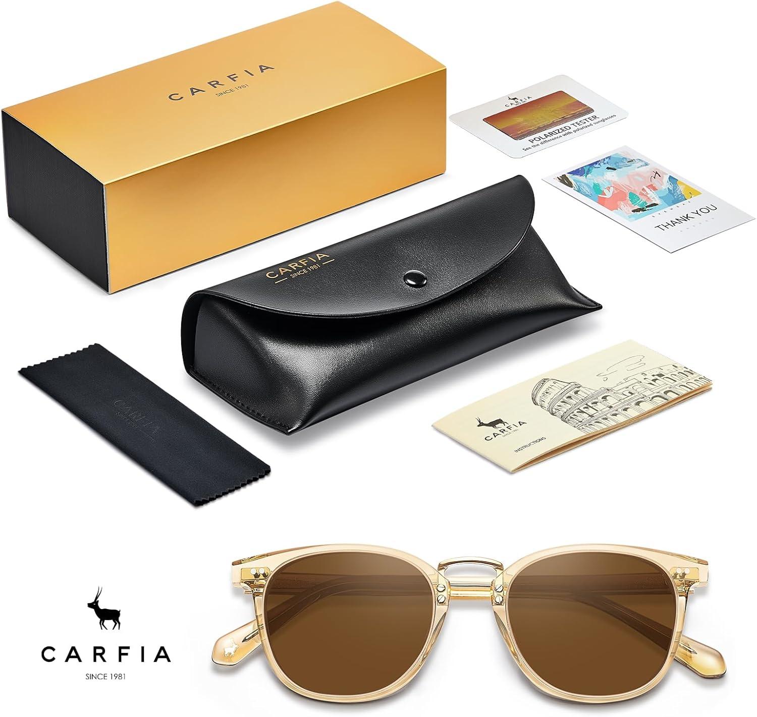 image:imageCARFIA Round Acetate Small Face Polarized Sunglasses for Women Fashion Retro Metal Bridge Shades CA501521 Transparent Tea Frame Brown Lens