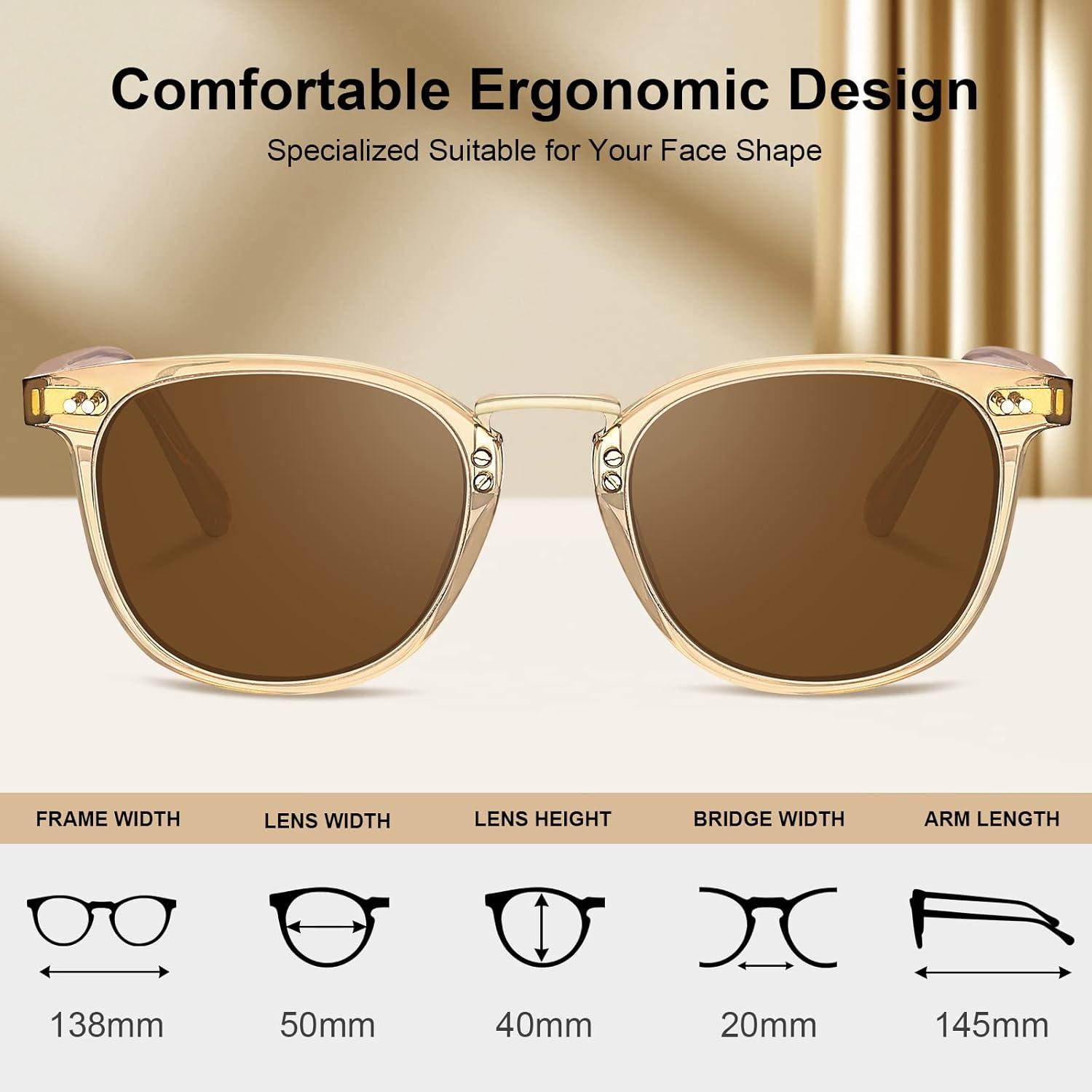 image:imageCARFIA Round Acetate Small Face Polarized Sunglasses for Women Fashion Retro Metal Bridge Shades CA501521 Transparent Tea Frame Brown Lens