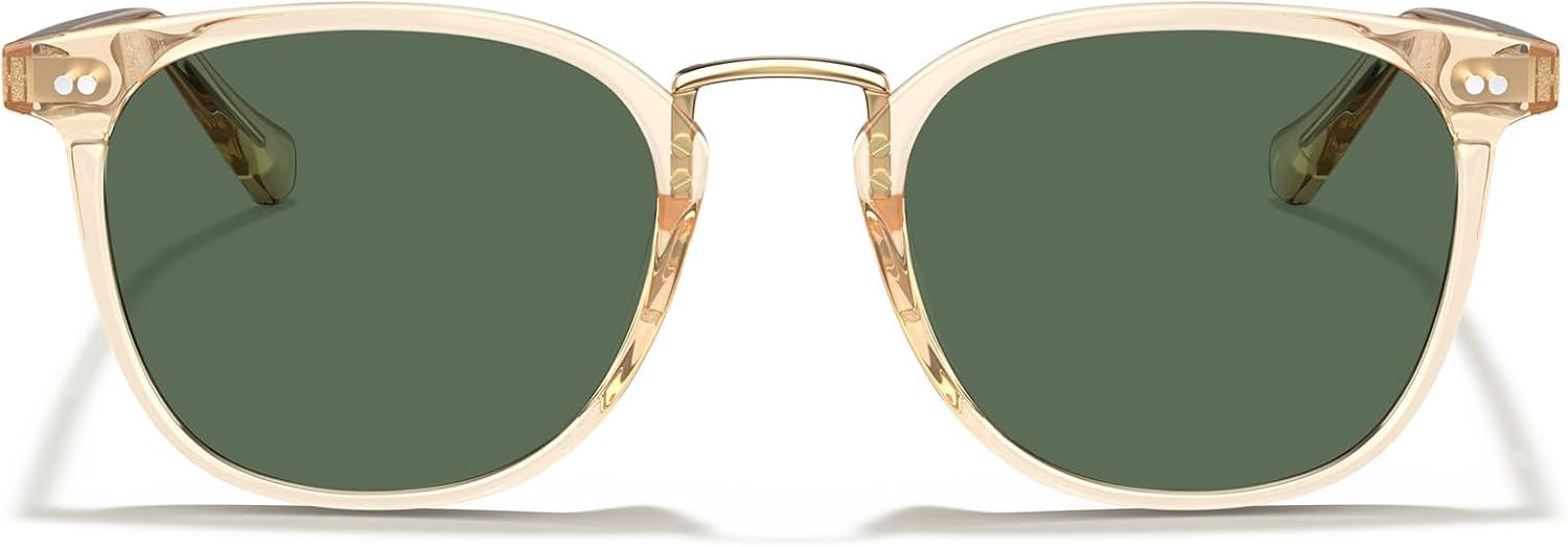 image:imageCARFIA Round Acetate Small Face Polarized Sunglasses for Women Fashion Retro Metal Bridge Shades CA501522 Transparent Tea Frame Green Lens